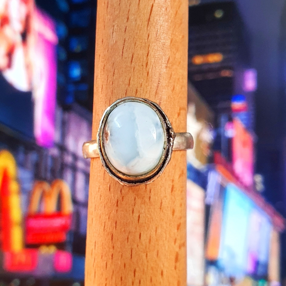 Larimar Gemstone Sterling Silver Plated Ring Size 6 - Picture 3 of 9